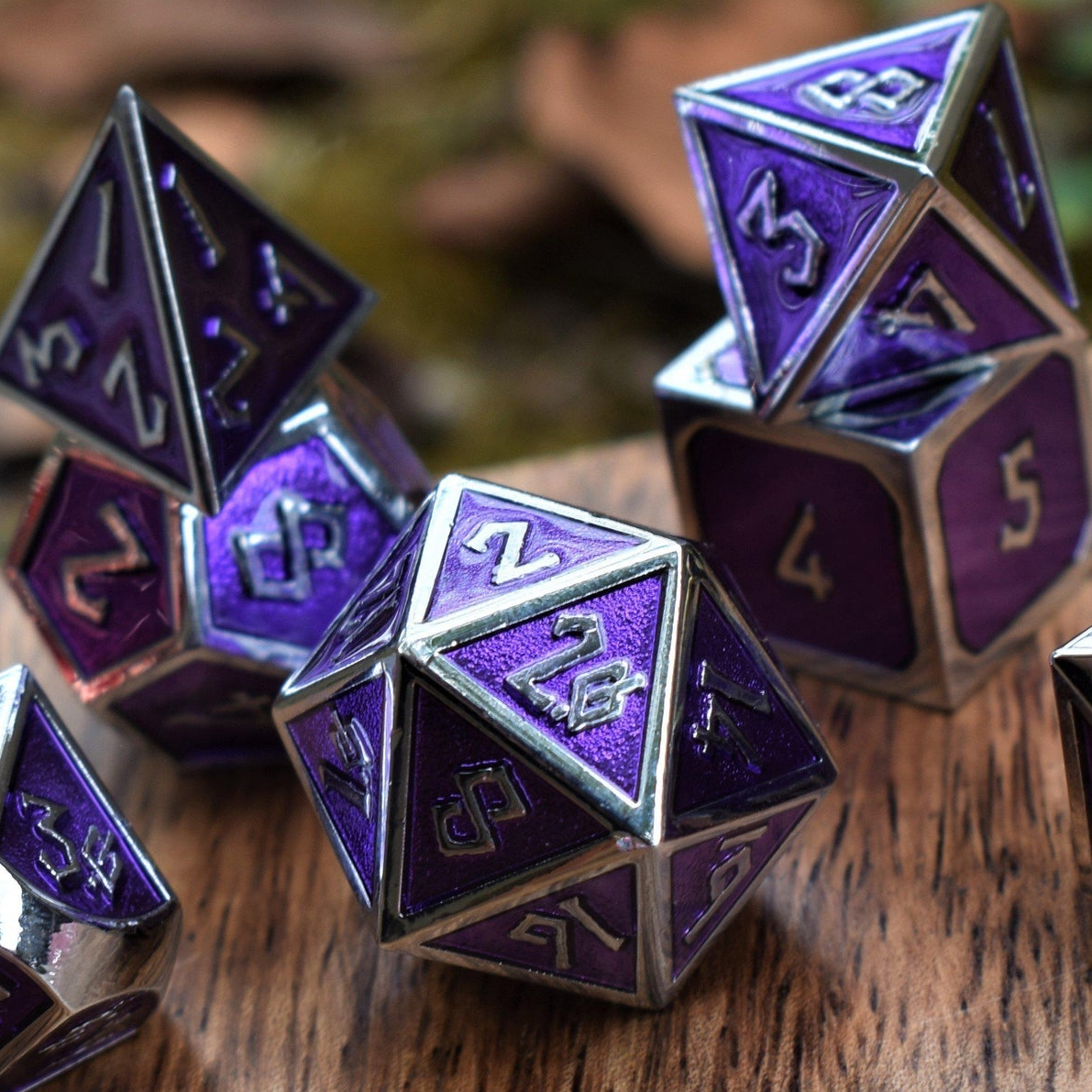 PRE-ORDER || Elder Runes Purple And Silver Metal Dice Set