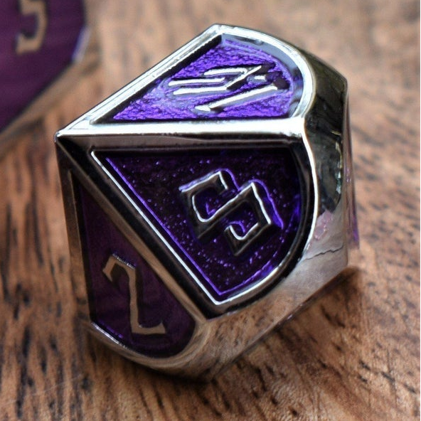 PRE-ORDER || Elder Runes Purple And Silver Metal Dice Set