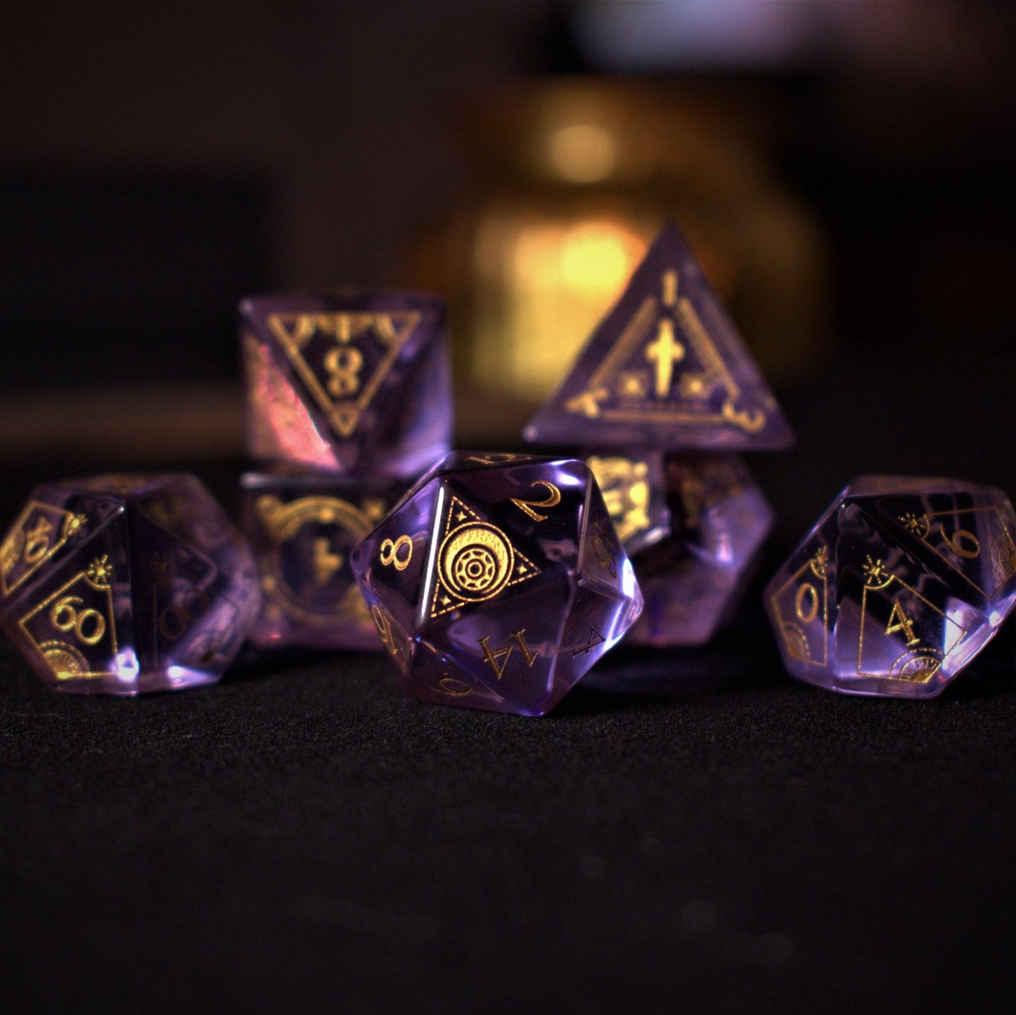 Pre-Order || Fabled Mark Purple Glass Dice Set