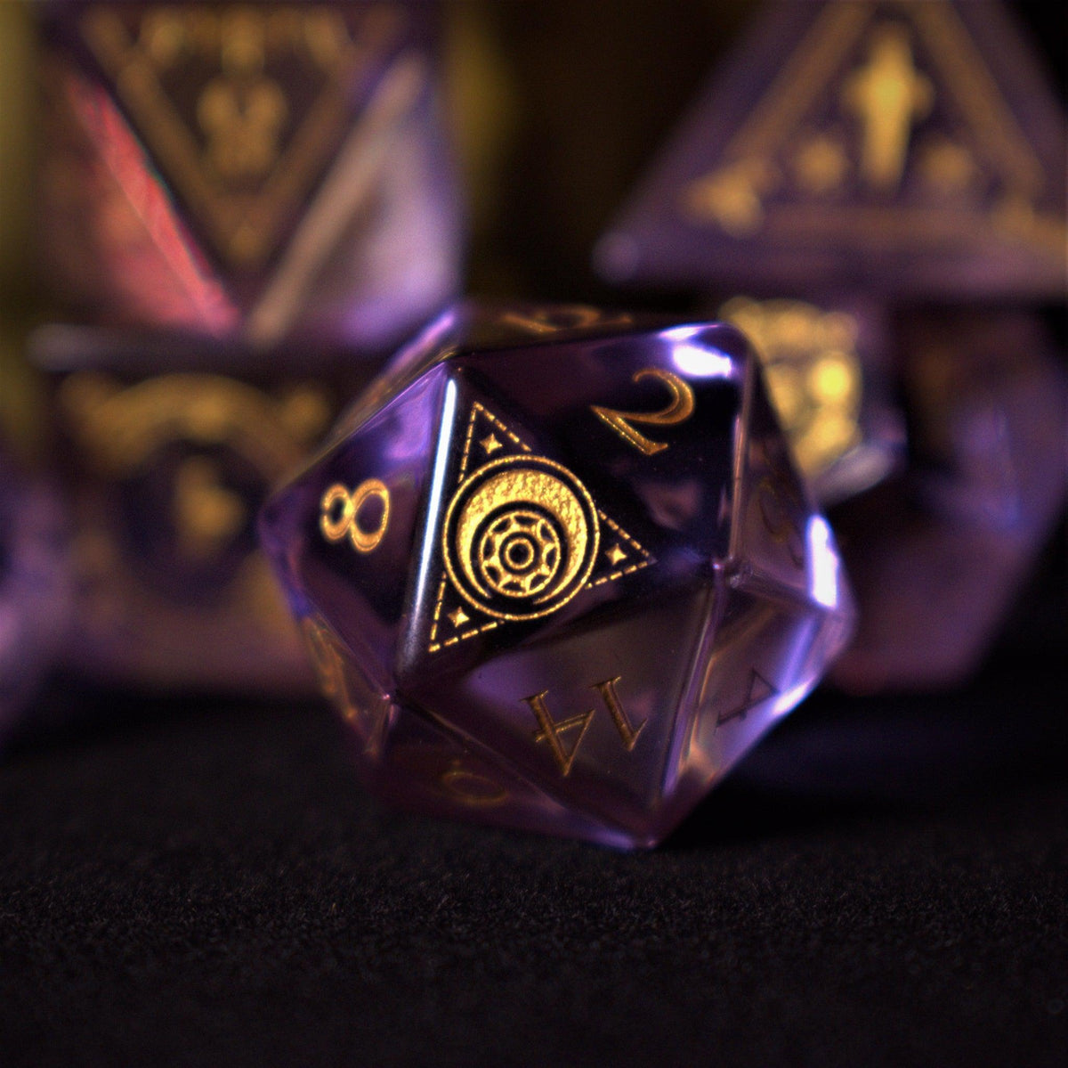 Pre-Order || Fabled Mark Purple Glass Dice Set