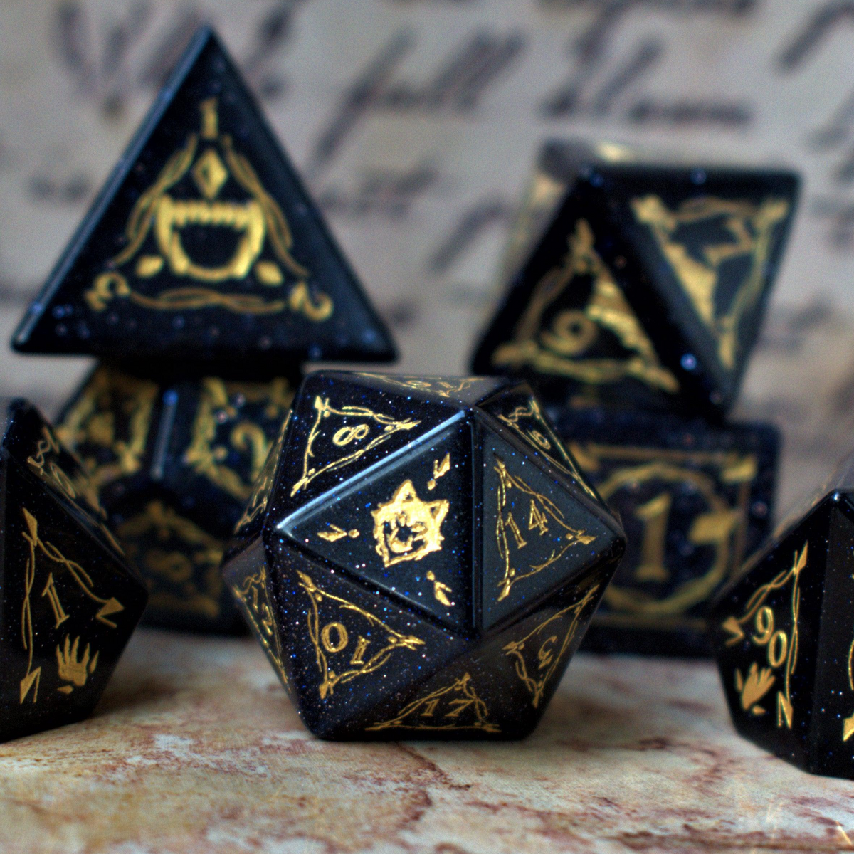 Fangs of Winter Blue Sandstone Stone Dice Set