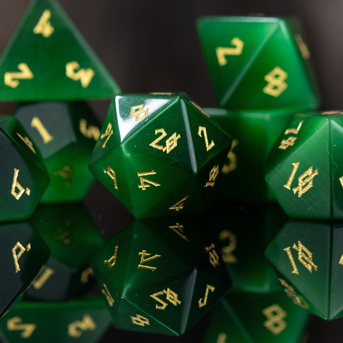 Pre-Order || Green Cat's Eye Stone Dice Set