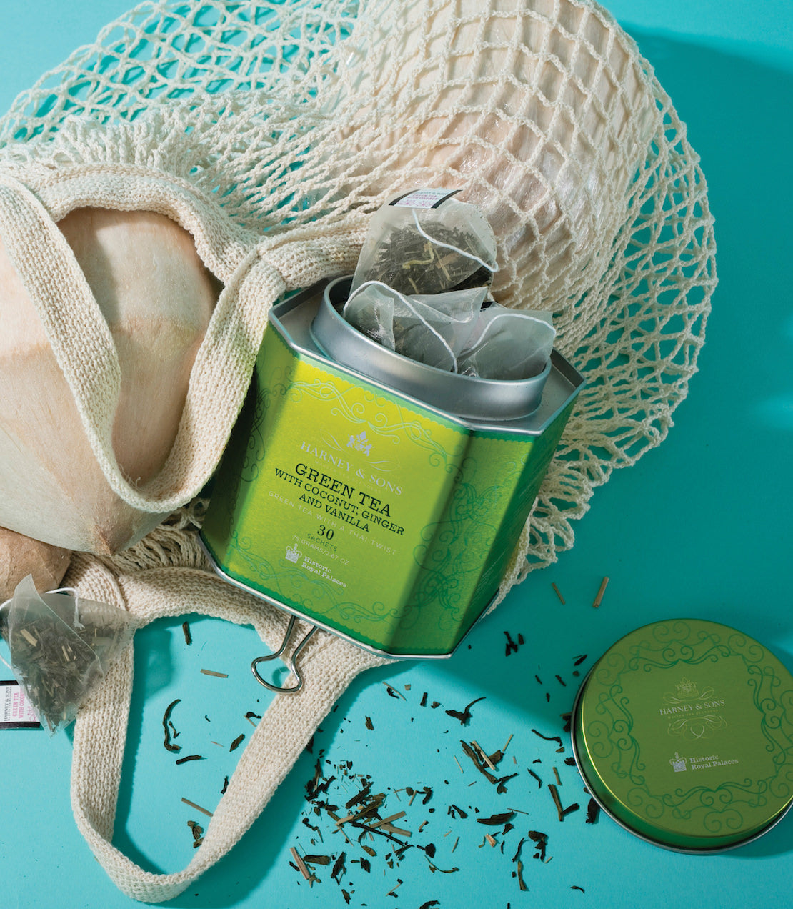 Green Tea with Coconut, Ginger and Vanilla, HRP Tin of 30 Sachets