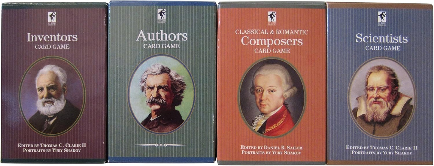Educational Playing Card Games Bundle - 4 Items: Inventors Card Game, Composers Card Game, Scientists Card Game, & Authors Card Game - Playing and Instructional Card Game Set Pack
