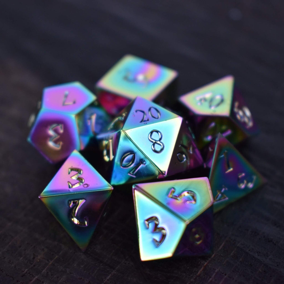 PRE-ORDER || Iridescent Sharp-Edged Metal Dice Set