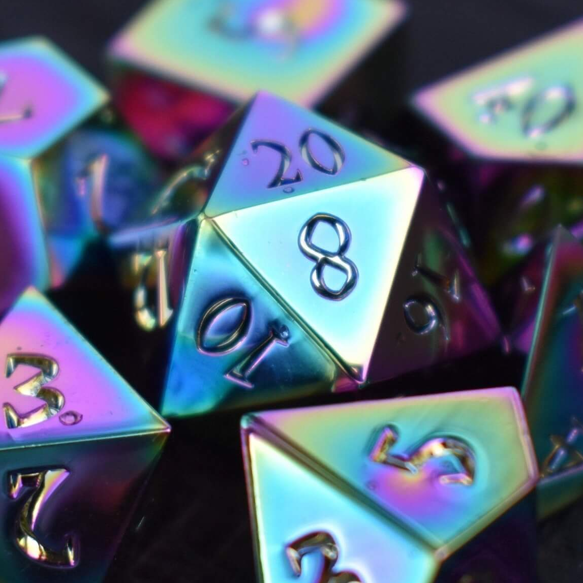PRE-ORDER || Iridescent Sharp-Edged Metal Dice Set