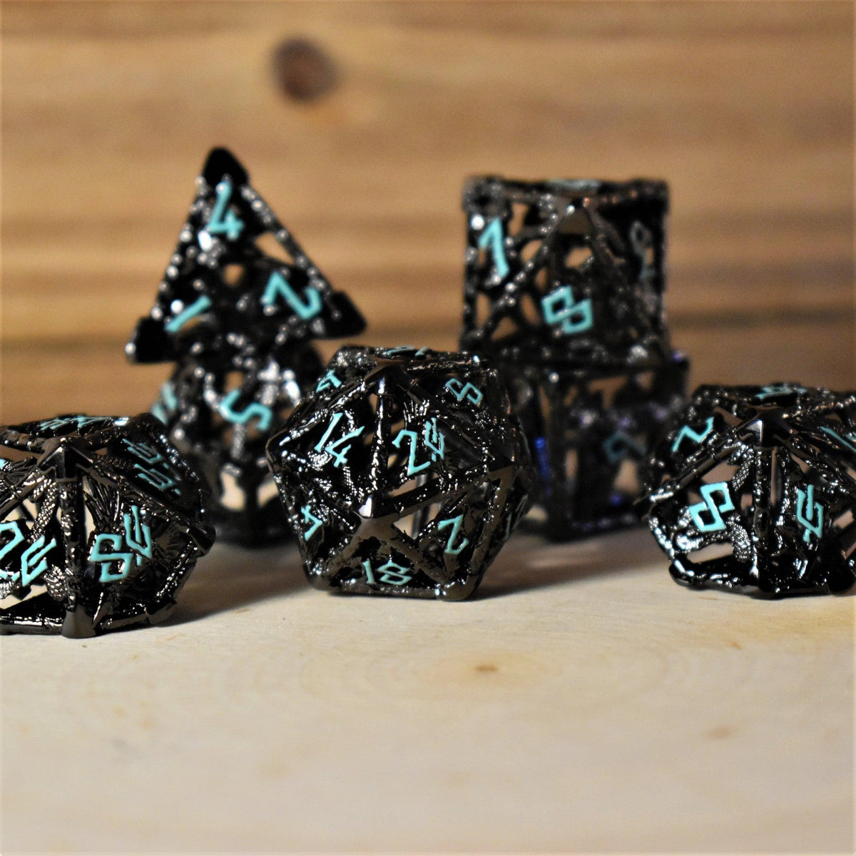 Pre-Order|| Legends of Valhalla - Black and Blue Hollow Metal Dice Set