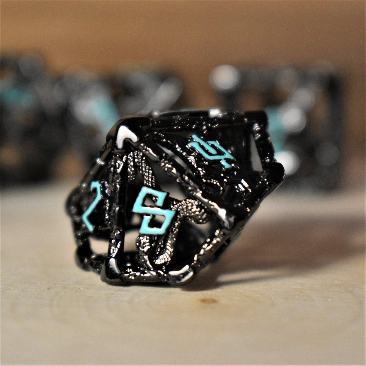 Pre-Order|| Legends of Valhalla - Black and Blue Hollow Metal Dice Set