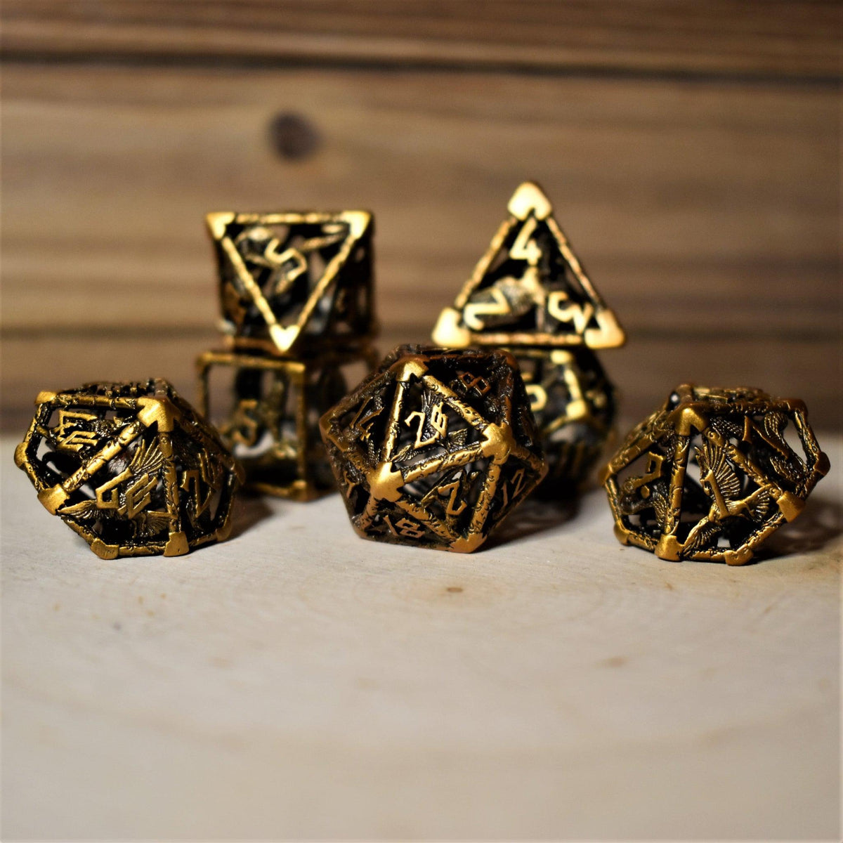 Pre-Order|| Legends of Valhalla - Golden Brass Hollow Metal Dice Set