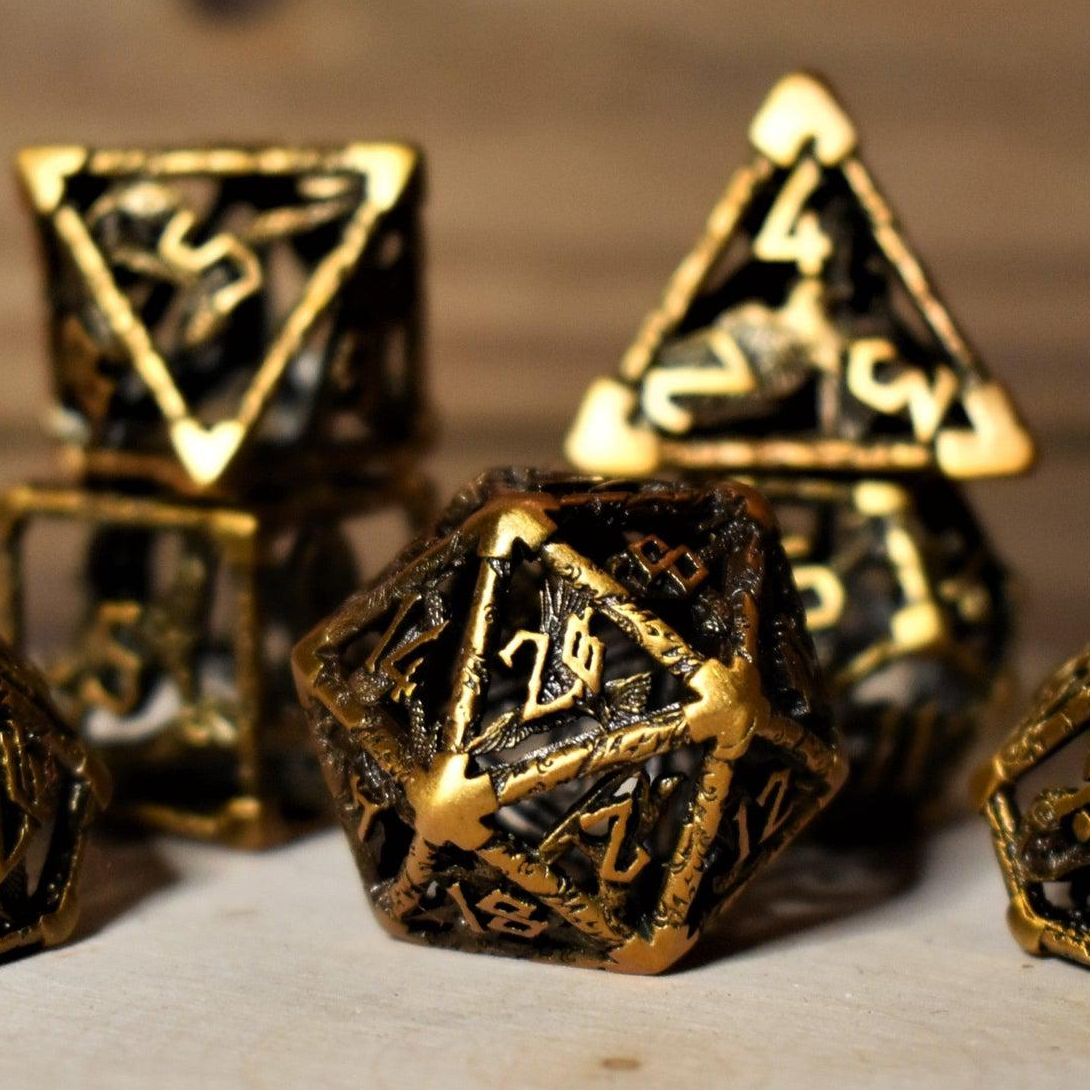 Pre-Order|| Legends of Valhalla - Golden Brass Hollow Metal Dice Set