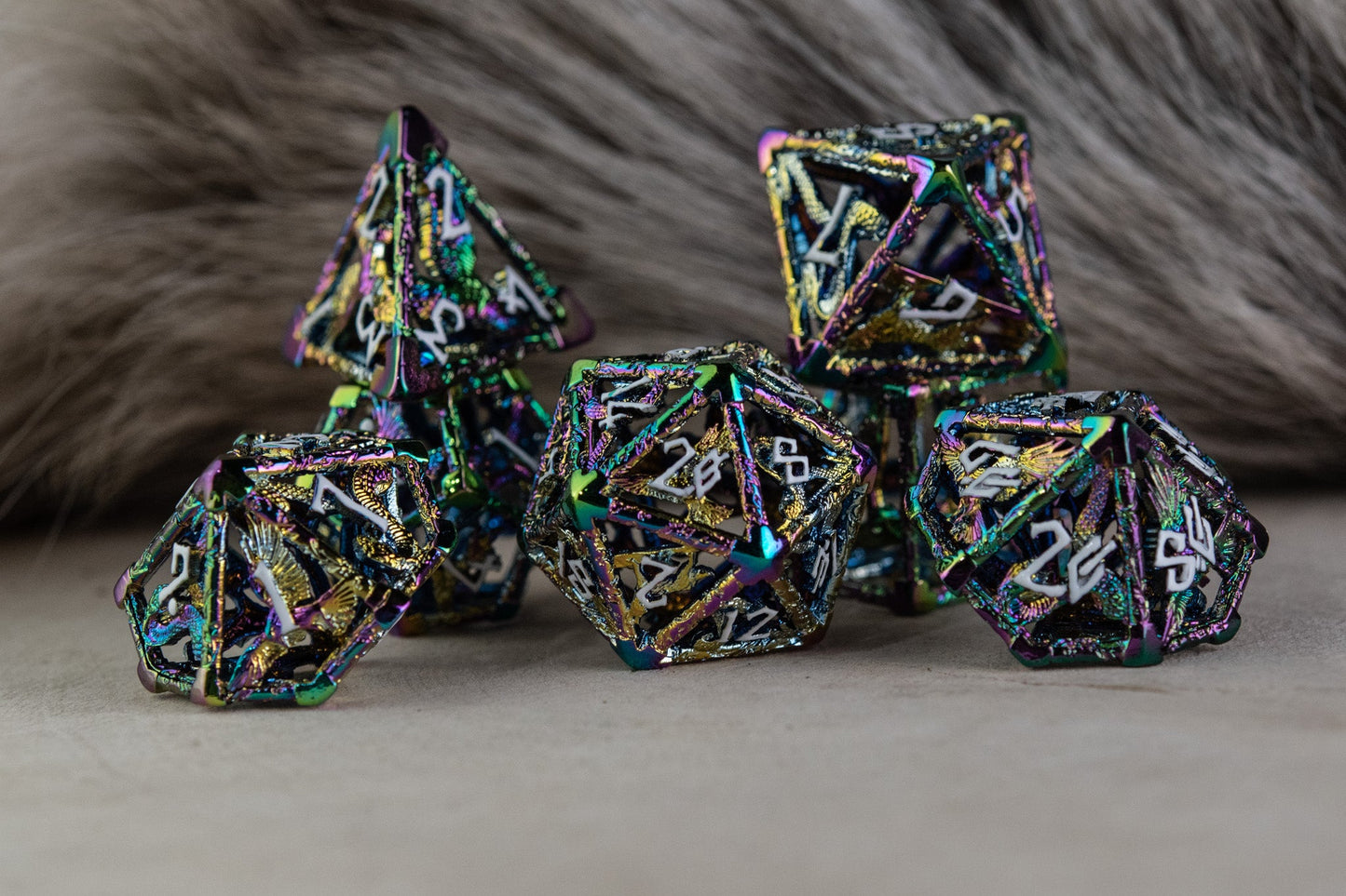 Pre-Order|| Legends of Valhalla - Iridescent and White Hollow Metal Dice Set