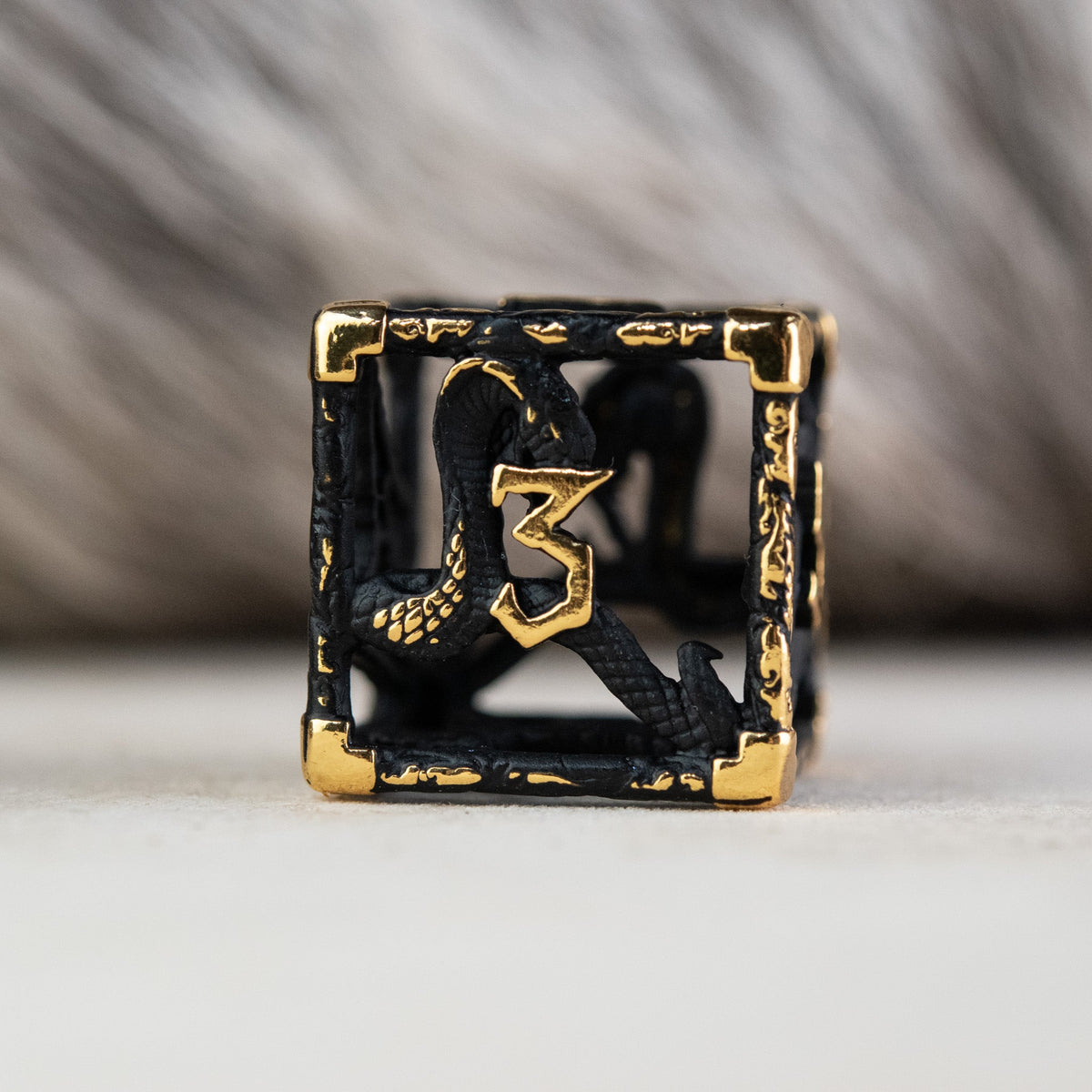 Pre-Order|| Legends of Valhalla - Matte Black and Gold Hollow Metal Dice Set