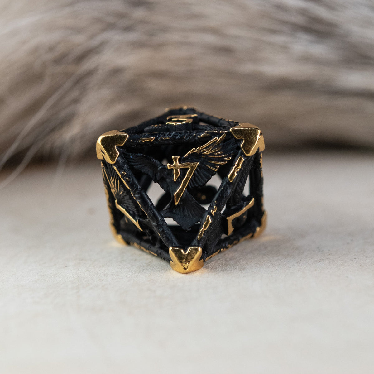 Pre-Order|| Legends of Valhalla - Matte Black and Gold Hollow Metal Dice Set