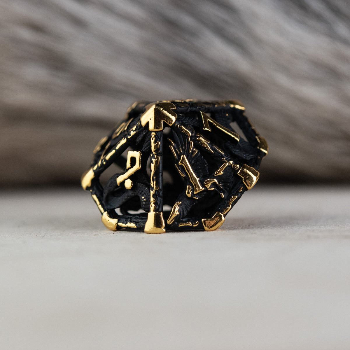 Pre-Order|| Legends of Valhalla - Matte Black and Gold Hollow Metal Dice Set