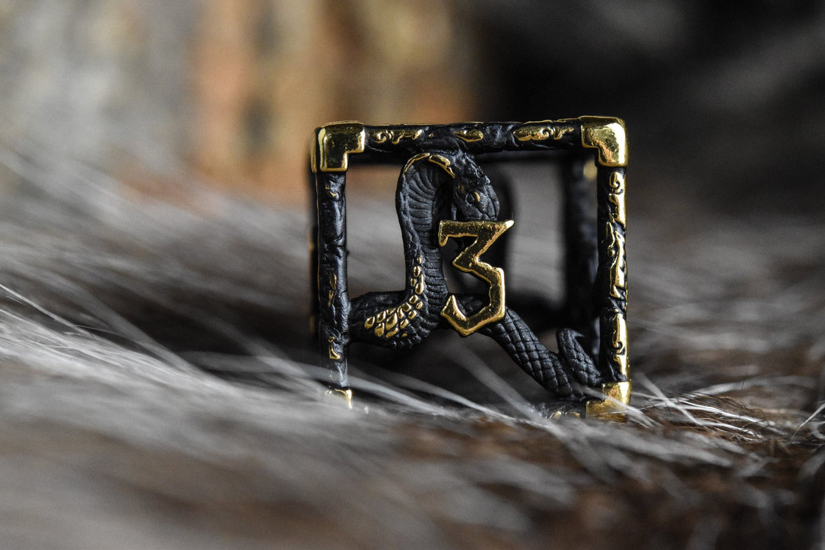 Pre-Order|| Legends of Valhalla - Matte Black and Gold Hollow Metal Dice Set
