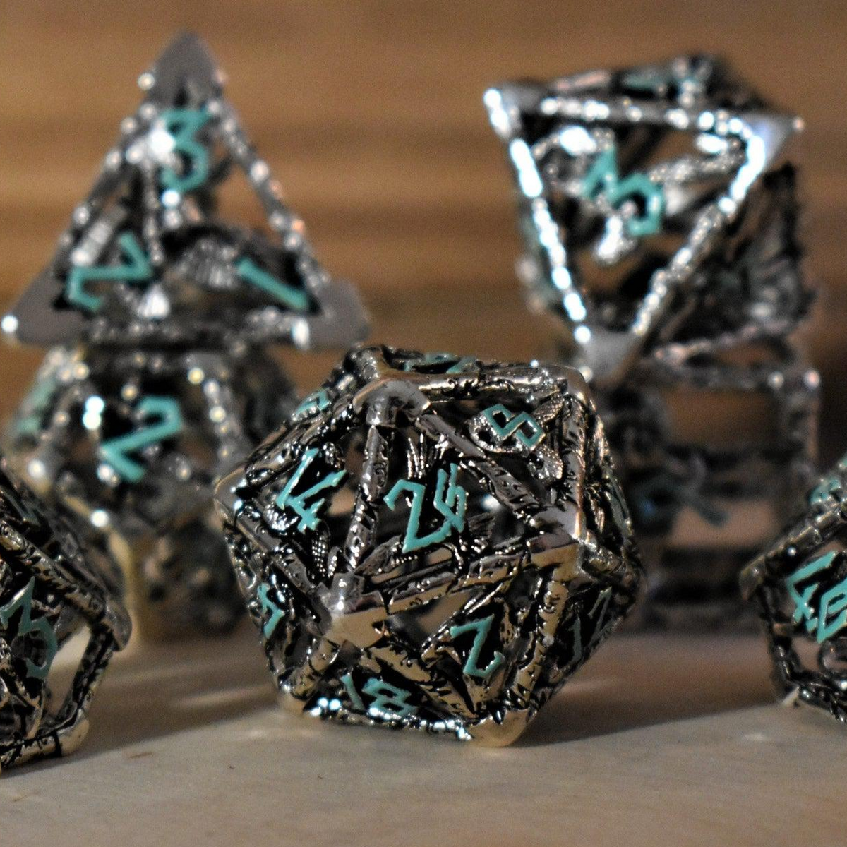 Legends of Valhalla - Silver and Blue Hollow Metal Dice Set