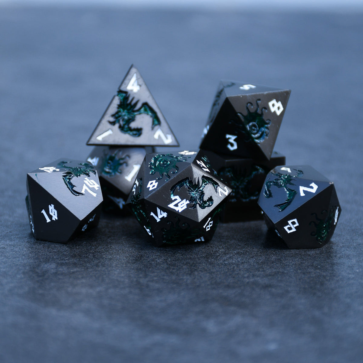 Pre-Order || Monster Manual Dice - Gunmetal and Green