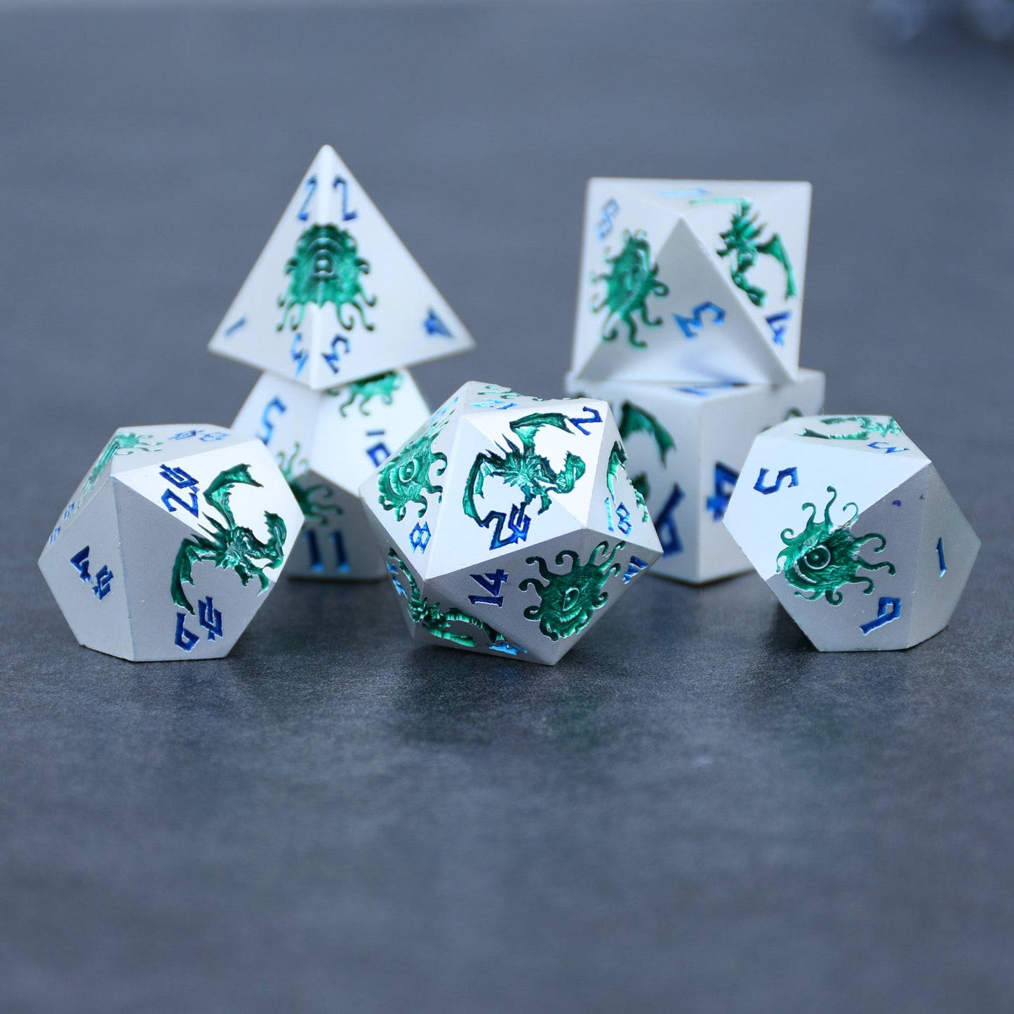 Pre-Order || Monster Manual Dice - Silver and Green