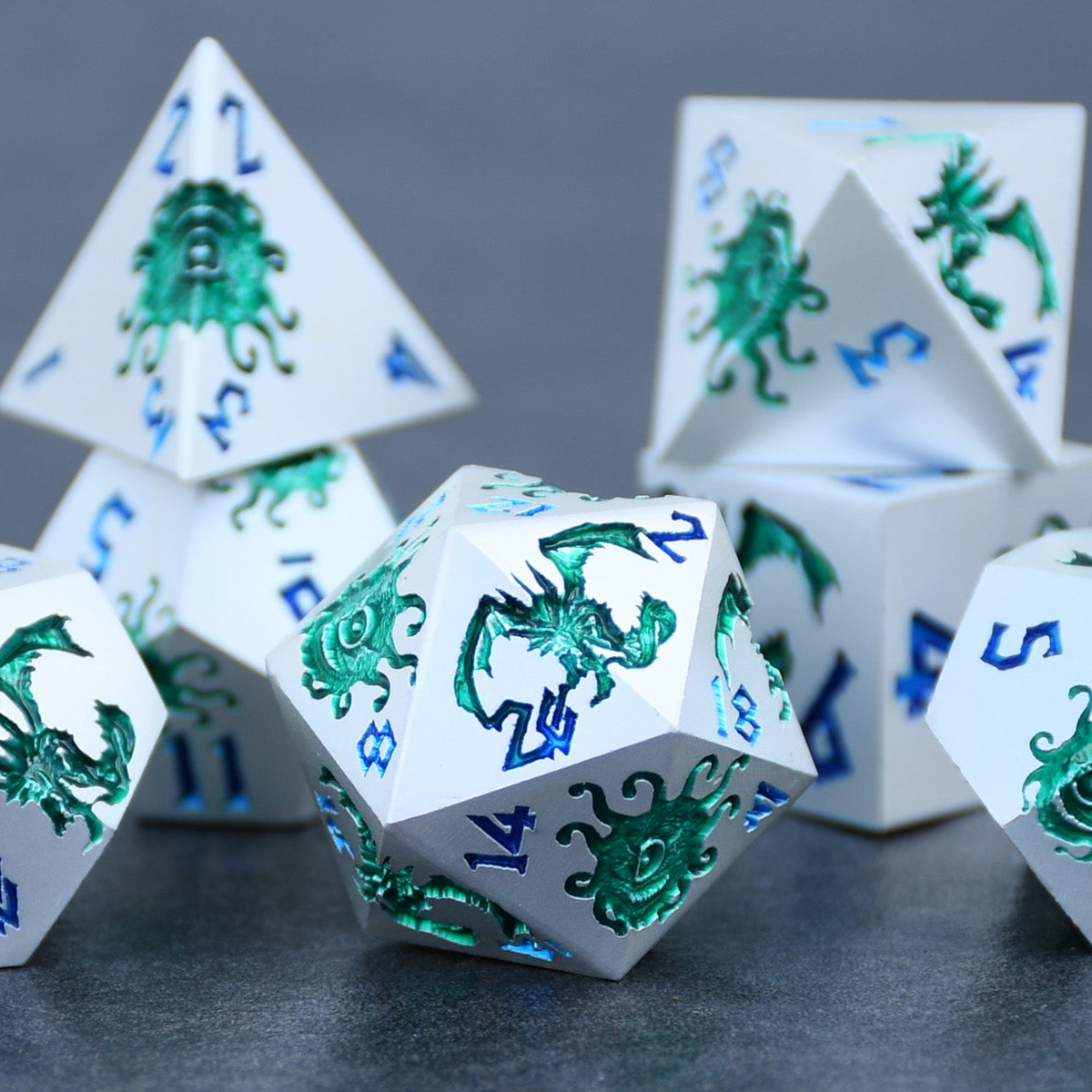 Pre-Order || Monster Manual Dice - Silver and Green