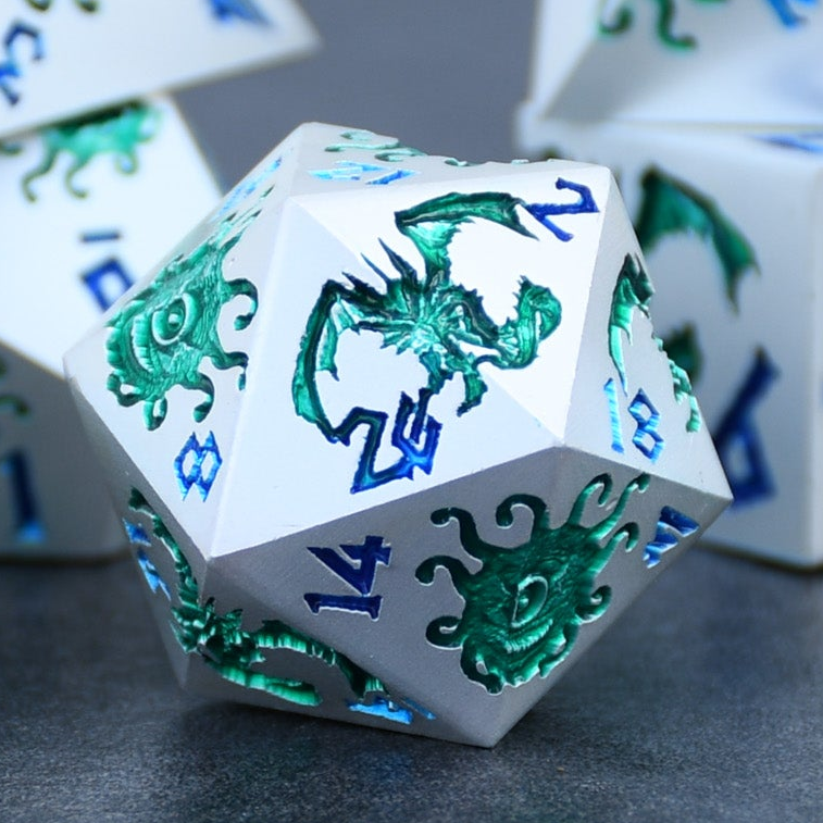 Pre-Order || Monster Manual Dice - Silver and Green