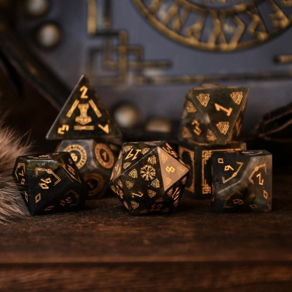 Pre-Order || Nordic Black Labradorite Stone Dice Set