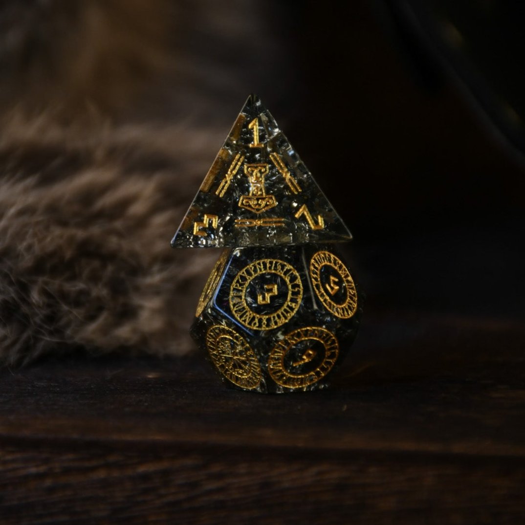 Pre-Order || Nordic Black Shattered Glass Dice Set