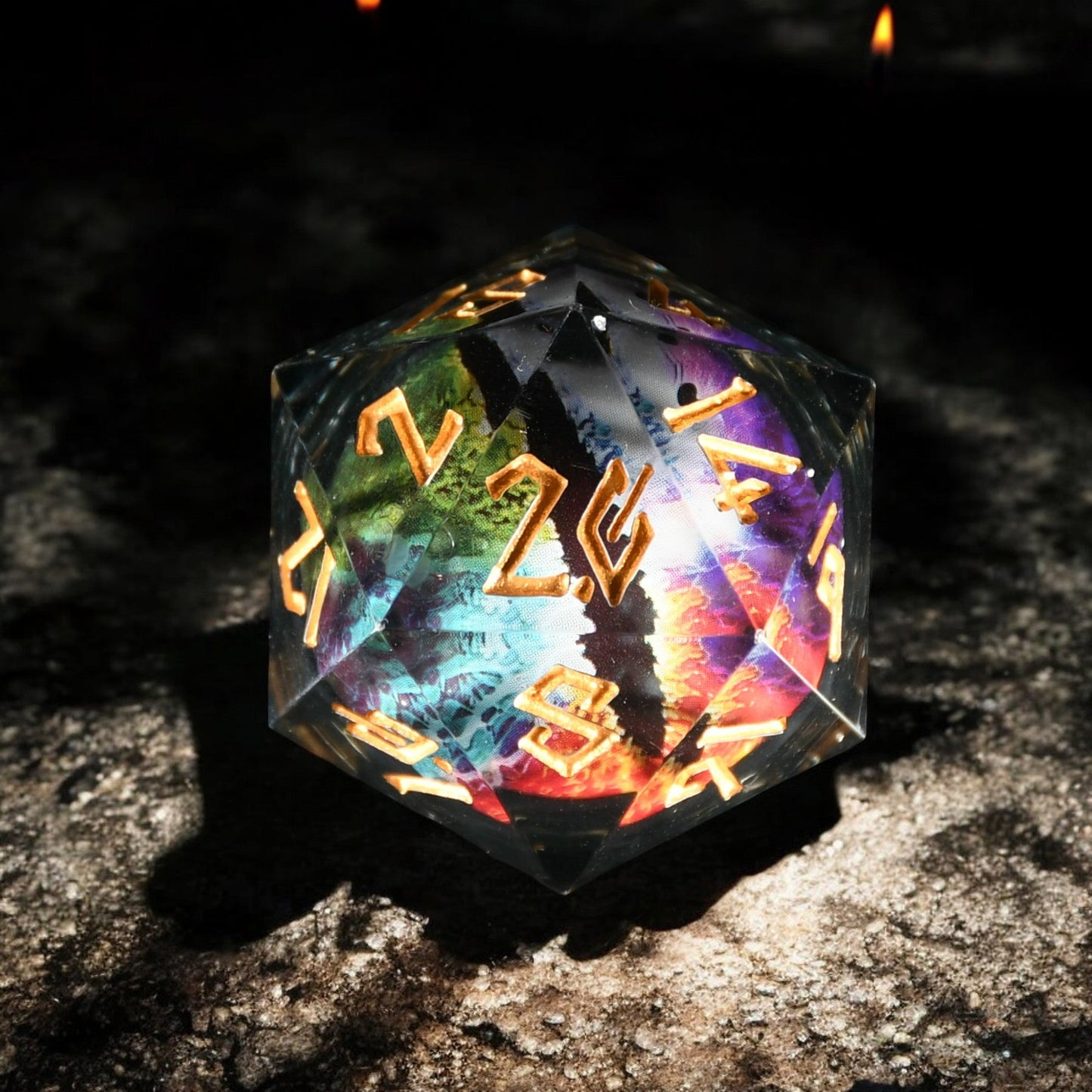 Pre-Order|| Rainbow Dragon (Black/Gold) Liquid Core 50mm D20
