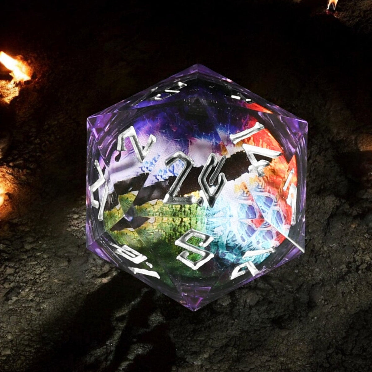 PRE-ORDER || Rainbow Dragon (Purple/Silver) Liquid Core 50mm D20