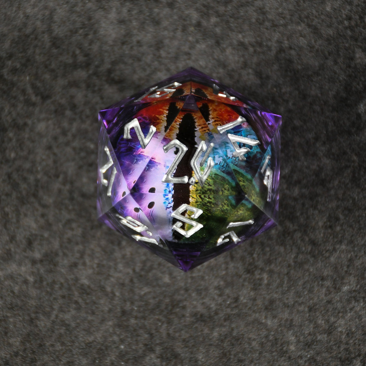 PRE-ORDER || Rainbow Dragon (Purple/Silver) Liquid Core 50mm D20