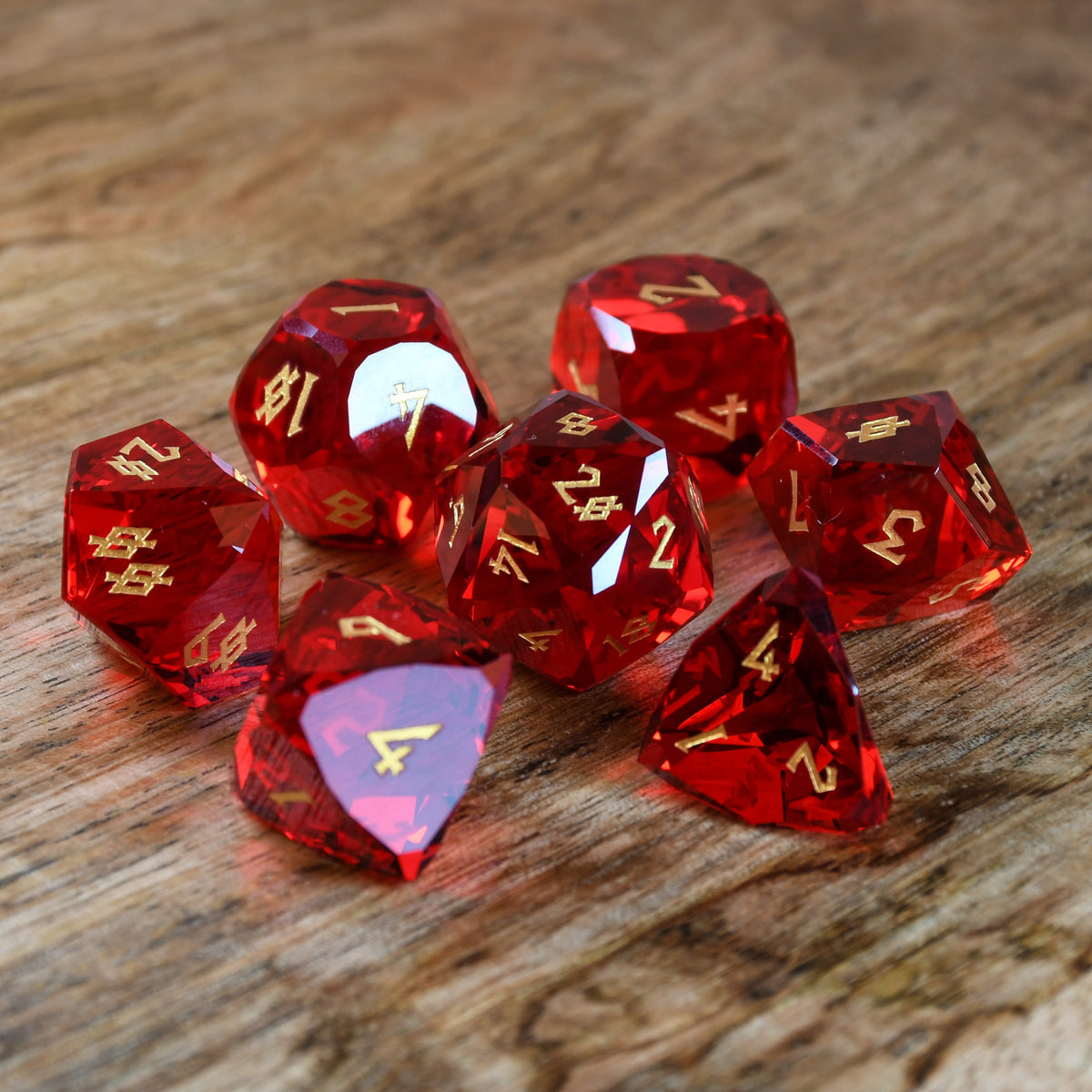 Pre-Order || Ruby Multifaceted Glass Dice Set