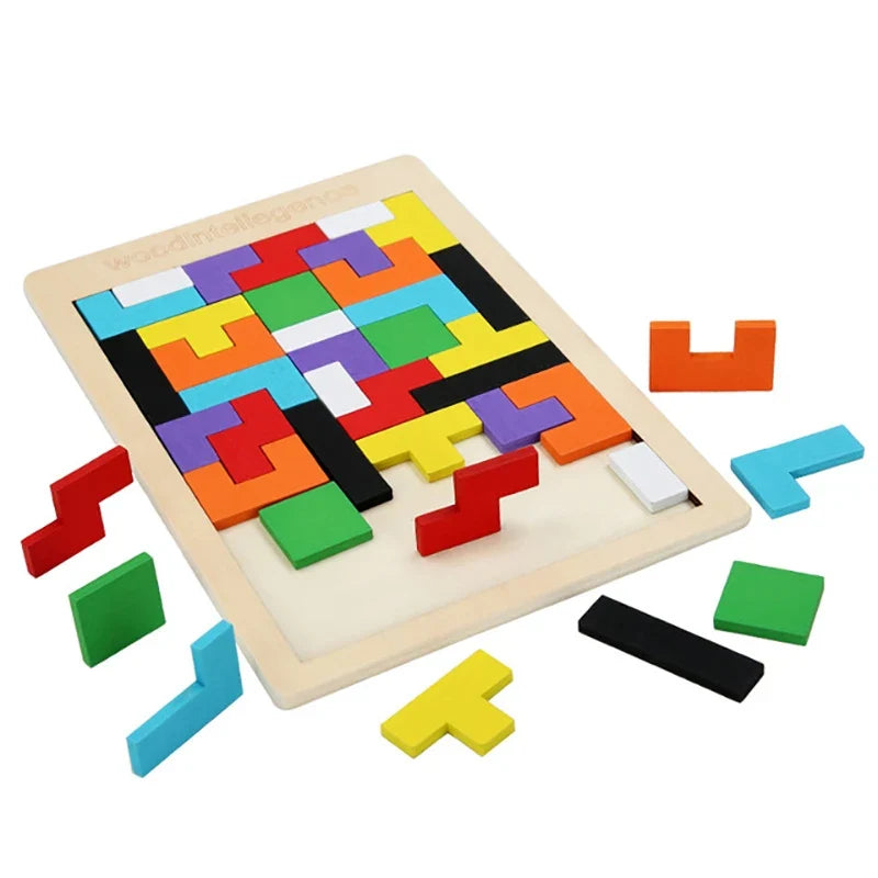Wooden Blocks Puzzle Toy – Montessori 3D Tangram Brain Teasers