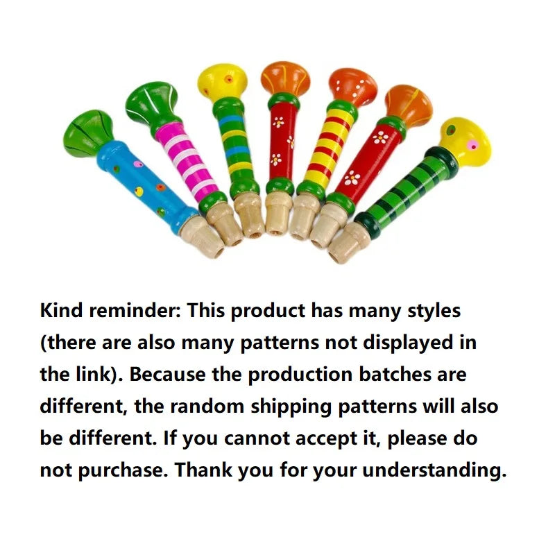 Wooden Trumpet Toy Horn Whistle Montessori Musical Instrument for Kids