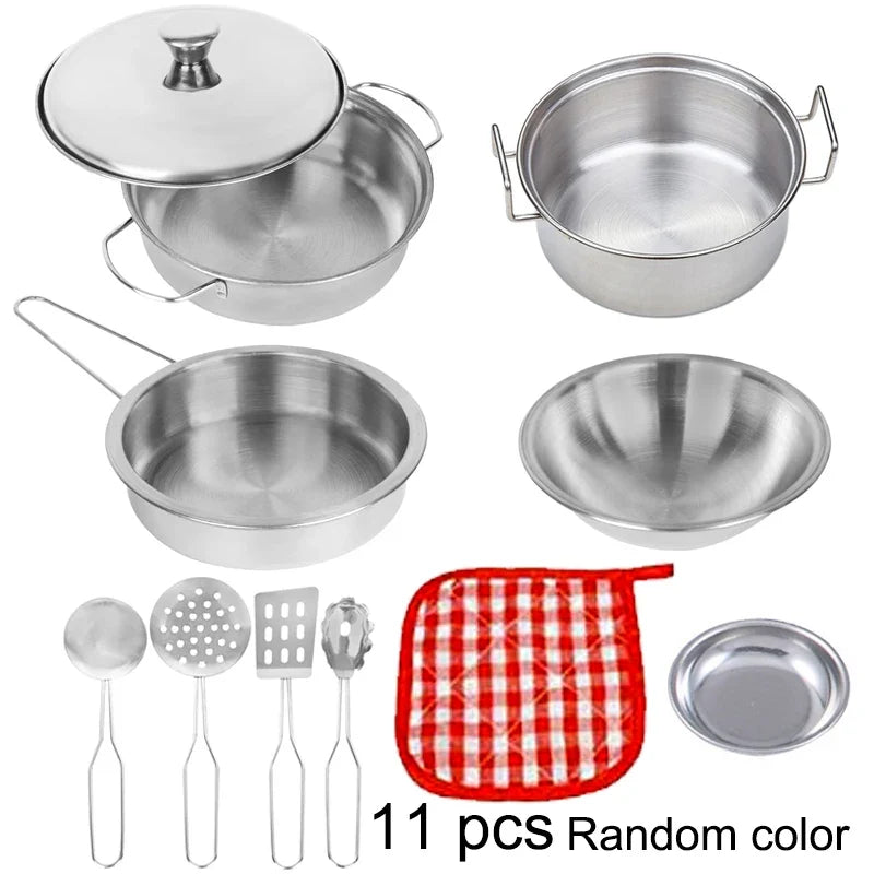 Stainless Steel Kids Kitchen Cookware Set – Pretend Play Cooking Toy