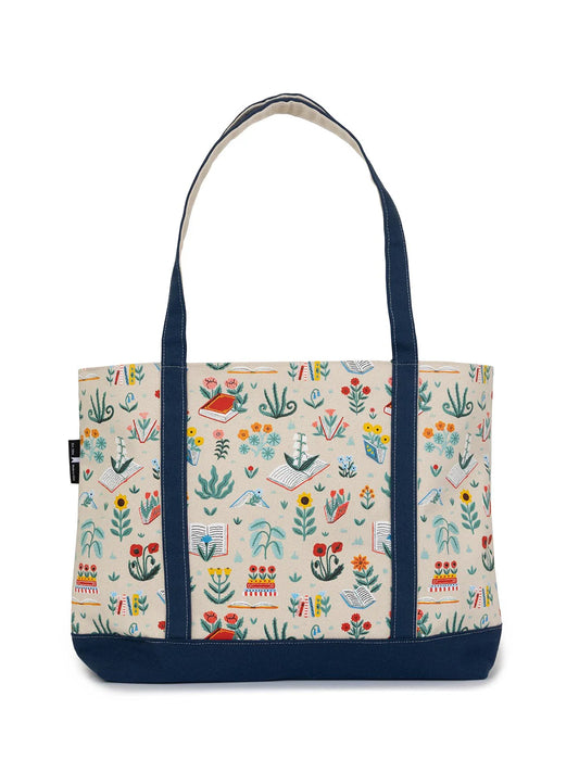 Books & Blooms Boat Tote - Zippered