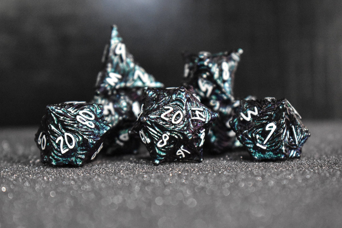 Pre-Order || Vortex Warp Metal Dice Set - Pearlescent Galaxy