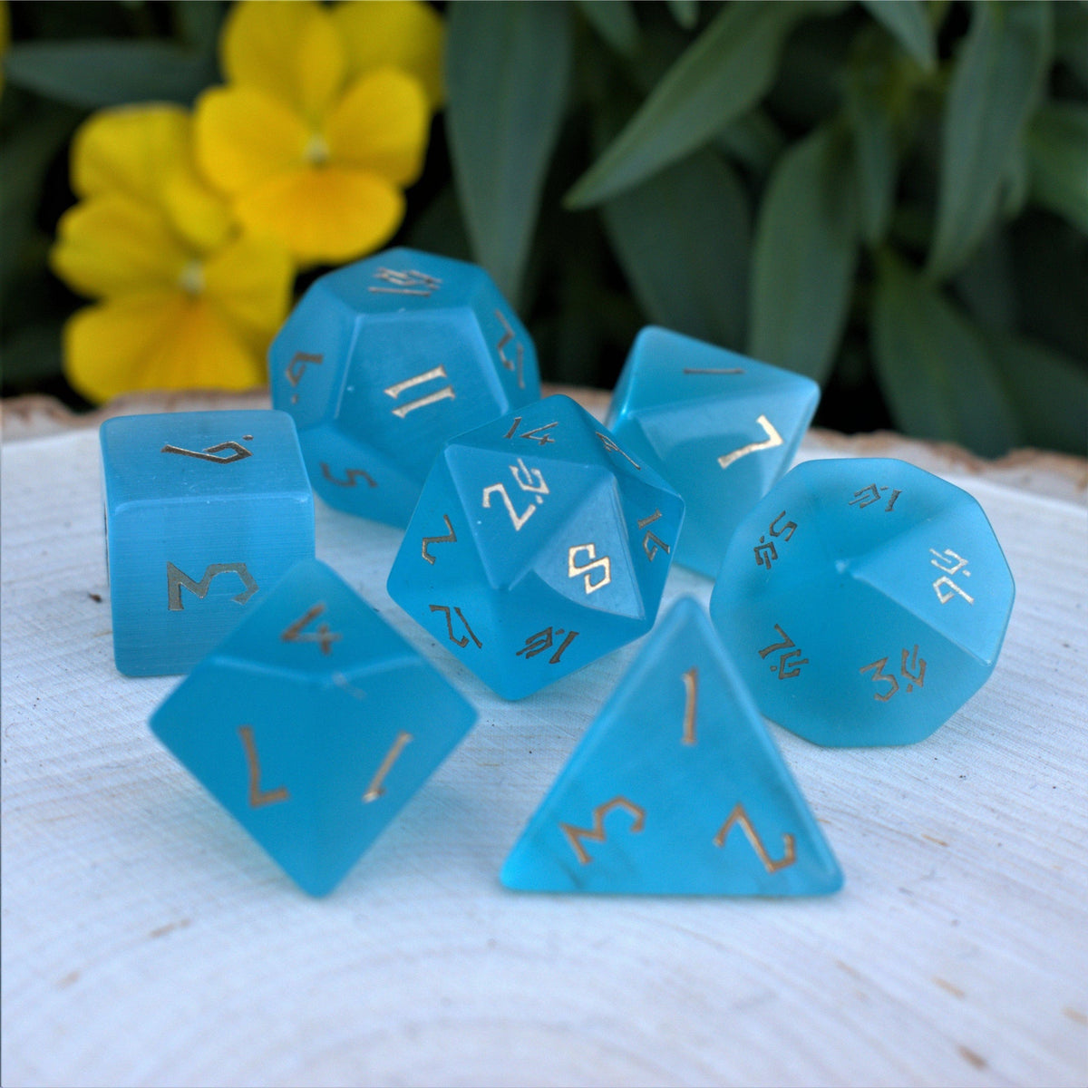 Pre-Order || Aqua Blue Cat's Eye Stone Dice Set