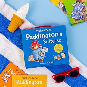 Paddington Bear Beach Day Baby Bundle: Includes Books Suitcase, Tote, Onesie (choose size)